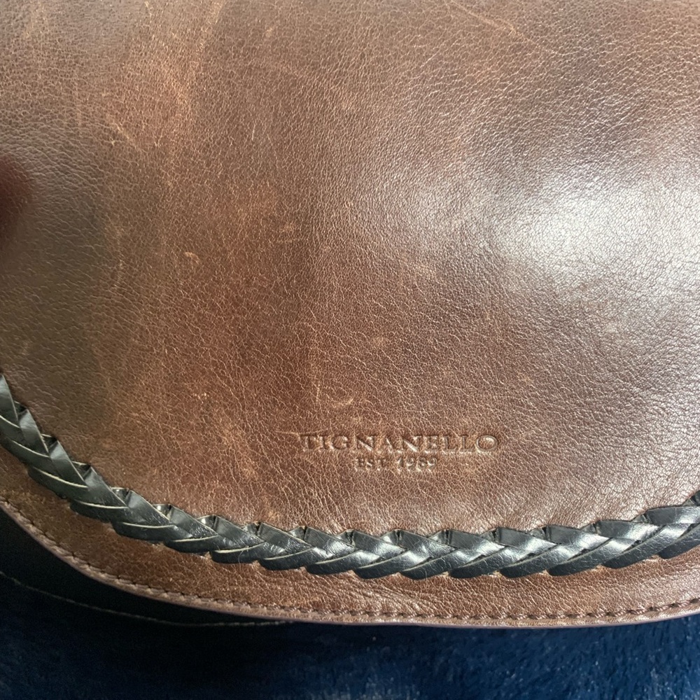 Tignanello brown and black crossbody link print on lining hood used condition